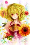  ascot bad_id duplicate flower green_hair kazami_yuuka plaid plaid_vest red_eyes short_hair solo sunflower takahashi_(te6-6ba) touhou unmoving_pattern youkai 