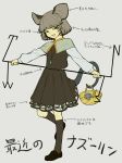  animal_ears basket dowsing_rod grey_background highres jewelry mouse nazrin necklace open_mouth red_eyes shiba_itsuki short_hair silver_hair simple_background skirt smile solo tail touhou translation_request weather_vane 