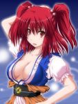  absurdres blush breasts cleavage hair_bobbles hair_ornament highres nori_tamago onozuka_komachi red_eyes red_hair redhead solo touhou twintails 