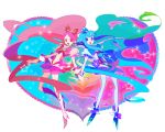  aqua_hair bad_id blue_eyes boots cure_blossom cure_marine hair_ornament hanasaki_tsubomi happy heart heartcatch_precure! kurumi_erika long_hair magical_girl maruco multiple_girls pink_eyes pink_hair ponytail precure resized ribbon smile sparkle very_long_hair 