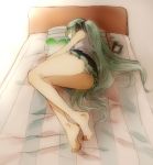  bare_shoulders barefoot bed closed_eyes eyes_closed feet foreshortening green_hair hatsune_miku long_hair lying on_side panties sketch sleeping solo striped striped_panties syutyou twintails underwear very_long_hair vocaloid 