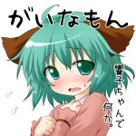  ahoge animal_ears blush face fang green_eyes green_hair hands_on_own_chest hands_to_chest kasodani_kyouko natsu_no_koucha short_hair solo touhou translated translation_request 