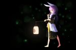  1girl animal_ears barefoot bunny_ears bunnygirl food highres japanese_clothes kimono lantern original paper_lantern purple_hair red_eyes reisen_udongein_inaba solo tan tan_(carbon) touhou 