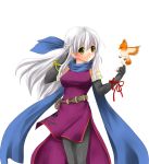  belt bird elbow_gloves fingerless_gloves fire_emblem gloves jewelry long_hair micaiah pantyhose scarf solo white_hair yellow_eyes yune 