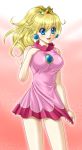  blonde_hair blue_eyes crown earrings open_mouth ponytail princess_peach solo yuinopartyyou127 