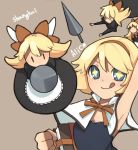  &gt;_&lt; 1girl :q alice_margatroid arm_up armpits bad_id blonde_hair book bust capelet cats_brain character_name doll hairband lance polearm shanghai_doll short_hair sleeveless smile solo tongue touhou weapon |_| 