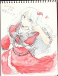  bad_id bow capelet dress frills hair_bobbles hair_ornament heart long_hair shinki side_ponytail sketch sketchbook solo tamaki_hakobe touhou traditional_media watercolor_pencil_(medium) white_hair wide_sleeves 