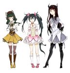  akemi_homura_(cosplay) beret black_gold_saw black_hair black_rock_shooter black_rock_shooter_(character) blue_eyes boots cosplay cup dead_master detached_sleeves dress footwear gloves hat horns kaname_madoka kaname_madoka_(cosplay) long_hair mahou_shoujo_madoka_magica pantyhose red_eyes ribbon socks striped striped_legwear striped_thighhighs teacup thigh-highs thigh_boots thighhighs tomoe_mami tomoe_mami_(cosplay) tribute tribute2animes twintails uneven_twintails vertical-striped_legwear vertical_stripes zettai_ryouiki 