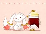  beak beelzebub_(azazel-san) cheek_pinch cheek_pinching creature crossover crown formal jewelry kyubey loup-garou mahou_shoujo_madoka_magica pinch pinching red_eyes ring tail wings yondemasuyo_azazel-san 