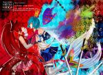  bad_id bare_shoulders black_legwear blue_eyes blue_hair bow bubble cape crown english fingers_clasped fish_tail gloves hair_bow hand_holding highres holding_hands interlocked_fingers long_hair magical_girl mahou_shoujo_madoka_magica mermaid miki_sayaka monster_girl multiple_girls oktavia_von_seckendorff ponytail red_eyes red_hair redhead sakura_kyouko short_hair soffa spoilers sword thigh-highs thighhighs weapon white_gloves white_legwear 