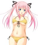  asakura_nagi bare_shoulders bikini blue_eyes blush breasts collarbone front-tie_top hair_ribbon halterneck long_hair looking_away minatsuki_nao navel open_mouth original pink_hair ribbon side-tie_bikini simple_background solo striped striped_bikini striped_swimsuit swimsuit under_boob underboob 