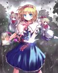  alice_margatroid ascot blonde_hair blue_eyes book bow capelet culter dress forest hair_bow hairband hariband lance nature polearm red_eyes sash shanghai_doll short_hair solo touhou weapon 