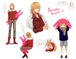  barnaby_brooks_jr belt blonde_hair boots bunny child glasses green_eyes jacket jewelry kneehighs male multiple_persona naoki_(naifuku_jelly) necklace necktie rabbit red_jacket scarf short_hair shorts studded_belt tiger_&amp;_bunny translation_request white_legwear young 