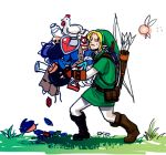 arrow bird blonde_hair bomb bombchu boomerang bottle bow_(weapon) carrying chicken fairy gloves grass hat health_bar heart instrument joey_joey_joey link male map navi nintendo ocarina ocarina_of_time pointy_ears quiver the_legend_of_zelda weapon white_background 