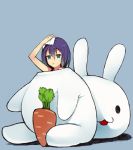  1girl blue_eyes blue_hair bunny_costume carrot face hot original shirabi_(life-is-free) simple_background solo sweat wiping_sweat 