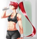  abs bad_id bandage bandages bottle bowa copyright_request long_hair midriff muscle navel ponytail red_hair redhead shorts six_pack solo sports_bra water_bottle 