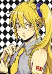  bad_id blonde_hair bust detached_sleeves hair_ornament ktsn nail_polish necktie side_ponytail solo tattoo utau vocaloid voyakiloid yellow_eyes 