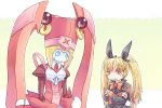  android angry blazblue blonde_hair blue_eyes bow breast_envy citolo clenched_teeth crossed_arms gununu hair_bow height_difference ignis_(blazblue) long_hair multiple_girls rachel_alucard red_eyes ribbon robot_ears shawl short_hair size_difference twintails 