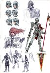  character_sheet concept_art crest full_armor gauntlets greaves headwear_removed helmet helmet_off helmet_removed hildegard_von_krone lance long_hair mole namco namco_bandai official_art pauldron pauldrons polearm red_hair redhead short_sword soul_calibur soul_calibur_iv soulcalibur soulcalibur_iv sword weapon 