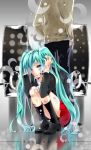  aqua_hair bad_id bandage bandages bandaid blood blood_on_face cocoon_(loveririn) hands_on_head hatsune_miku long_hair pants rolling_girl_(vocaloid) shirt skirt squatting tears twintails vocaloid 