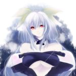  bare_shoulders blue_hair bow breasts dizzy guilty_gear hair_bow kamashy long_hair looking_at_viewer no_wings red_eyes smile solo twintails under_boob underboob 