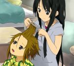  akiyama_mio bad_id comb cutting_hair forehead hairdressing highres k-on! multiple_girls scissors suan_ringo tainaka_ritsu 