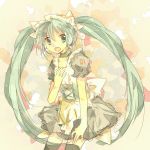  alternate_costume bow choker dress green_eyes green_hair hatsune_miku long_hair open_mouth solo thigh-highs twintails uma54coe vocaloid zettai_ryouiki 