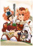  angry animal_ears back_cover blonde_hair brown_eyes brown_hair cat_ears cat_tail chen chibi fox_ears fox_tail grey_hair hair_ornament hands_in_sleeves hat highres kemonomimi_mode lap_pillow minigirl mouse_ears mouse_tail multiple_girls multiple_tails nazrin no_hat no_headwear red_eyes ryuno seiza shawl short_hair sitting tail tiger_ears tiger_tail toramaru_shou touhou whiskers wink yakumo_ran 
