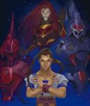  2boys brown_eyes fei_fong_wong id long_hair mecha multiple_boys narcissusid night night_sky ponytail red_hair redhead sky weltall weltall-id xenogears yellow_eyes 