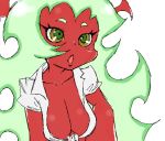  breasts cleavage demon_girl green_eyes green_hair horns lowres oekaki open_mouth panty_&amp;_stocking_with_garterbelt red_skin scanty scanty_(psg) solo 
