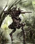  highres kabihuton mecha no_humans original plant realistic robot roots science_fiction swamp tree walker water 