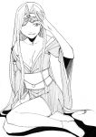  fate/stay_night fate_(series) imamura japanese_clothes kimono long_hair monochrome off_shoulder rider simple_background tabi very_long_hair 