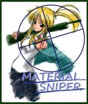  blonde_hair bullet dutch_angle green_eyes gun iris_(material_sniper) material_sniper ponytail rifle shousui sniper_rifle weapon 