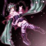  alternate_costume antennae bare_shoulders boots breasts cape cleavage collarbone corset dress frills green_hair headband highres looking_at_viewer princess_wriggle red_eyes s-syogo short_hair smile solo striped striped_legwear striped_thighhighs thigh-highs thighhighs touhou wriggle_nightbug wriggle_nightbut zettai_ryouiki 