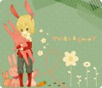  animal_ears bad_id barnaby_brooks_jr blonde_hair boots bow bunny bunny_ears bunnyboy carrot chibi flower footprints glasses green_eyes jacket jewelry kemonomimi_mode male necklace rabbit red_jacket solo stuffed_animal stuffed_bunny stuffed_toy tiger_&amp;_bunny xxszk 