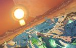  alien building city dutch_angle epic flying glowing highres kagijou_urushi landing landscape making_of megastructure moon mountain no_humans original planet realistic red_sky scenery science_fiction sky space_craft 