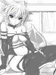  bat_wings breasts bridal_gauntlets choker cleavage demon_girl demon_tail eyeliner garickson horns makeup monochrome navel original pointy_ears sitting sketch solo spot_color succubus tail thighhighs wings 
