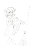  absurdres animal_ears bamboo_broom broom dress highres kasodani_kyouko monochrome mouse open_mouth short_hair sketch solo tears touhou 