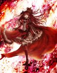  dress frills highres mota_(melancholy-red) open_mouth original red red_eyes red_hair red_legwear redhead solo thighhighs 