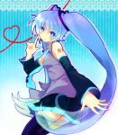  blue_eyes blue_hair detached_sleeves hatsune_miku highres k.ei long_hair necktie skirt solo thigh-highs thighhighs twintails very_long_hair vocaloid 