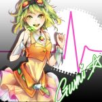  goggles goggles_on_head green_eyes green_hair gumi headphones headset open_mouth short_hair singing skirt smile solo vocaloid wrist_cuffs yanyan 