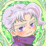 1boy aki_epiko chibi earrings hierophant_green jewelry jojo_no_kimyou_na_bouken kakyouin_noriaki purple_hair scarf silver_hair solo stand_(jojo) tentacles violet_eyes 