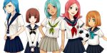  5girls araya_konko ball blue_eyes blue_hair blush_stickers brown_eyes brown_hair character_request inazuma_eleven inazuma_eleven_(series) multiple_girls no_nose red_hair redhead school_uniform short_hair soccer_ball tan urabe_rika yagami_reina zaizen_touko 