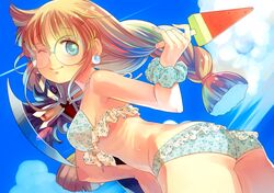  alice_soft ass cafe_artful chaos_(rance) character_request eternal_heroes glasses hayasaka popsicle rance_(series) solo suika_bar swimsuit sword watermelon_bar weapon 