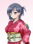  blue_eyes blue_hair breasts glasses highres japanese_clothes kimono konori_mii large_breasts ponytail solo tamo-nama to_aru_kagaku_no_railgun to_aru_majutsu_no_index 