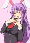  1girl animal_ears blazer breasts hair_ornament hairclip heart impossible_clothes impossible_shirt long_hair masiromu necktie open_mouth pleated_skirt purple_hair rabbit_ears reisen_udongein_inaba skirt solo touhou 