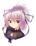  face hair_ribbon highres kuwashima_rein lavender_hair looking_at_viewer ponytail portrait purple_eyes ribbon silver_hair simple_background solo tsurime violet_eyes yin 