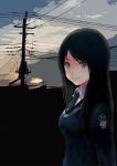  brown_eyes bust character_request cloud copyright_request highres long_hair necktie otoufu power_lines sky solo sweater uniform 