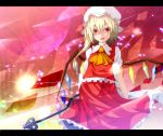  ascot bad_id blonde_hair flandre_scarlet hat laevatein red_eyes short_hair side_ponytail solo the_embodiment_of_scarlet_devil touhou wakame_mi weapon wings 