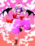  bat bat_wings blue_hair blush double_v heart highres open_mouth red_eyes remilia_scarlet solo sw touhou v wings wink 